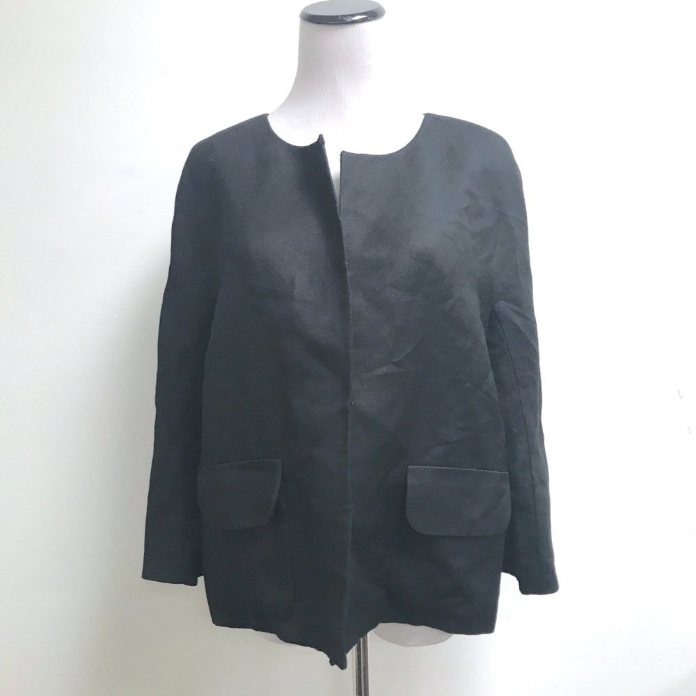 Vera Wang Black linen viscose silk Jacket 12 eu 46